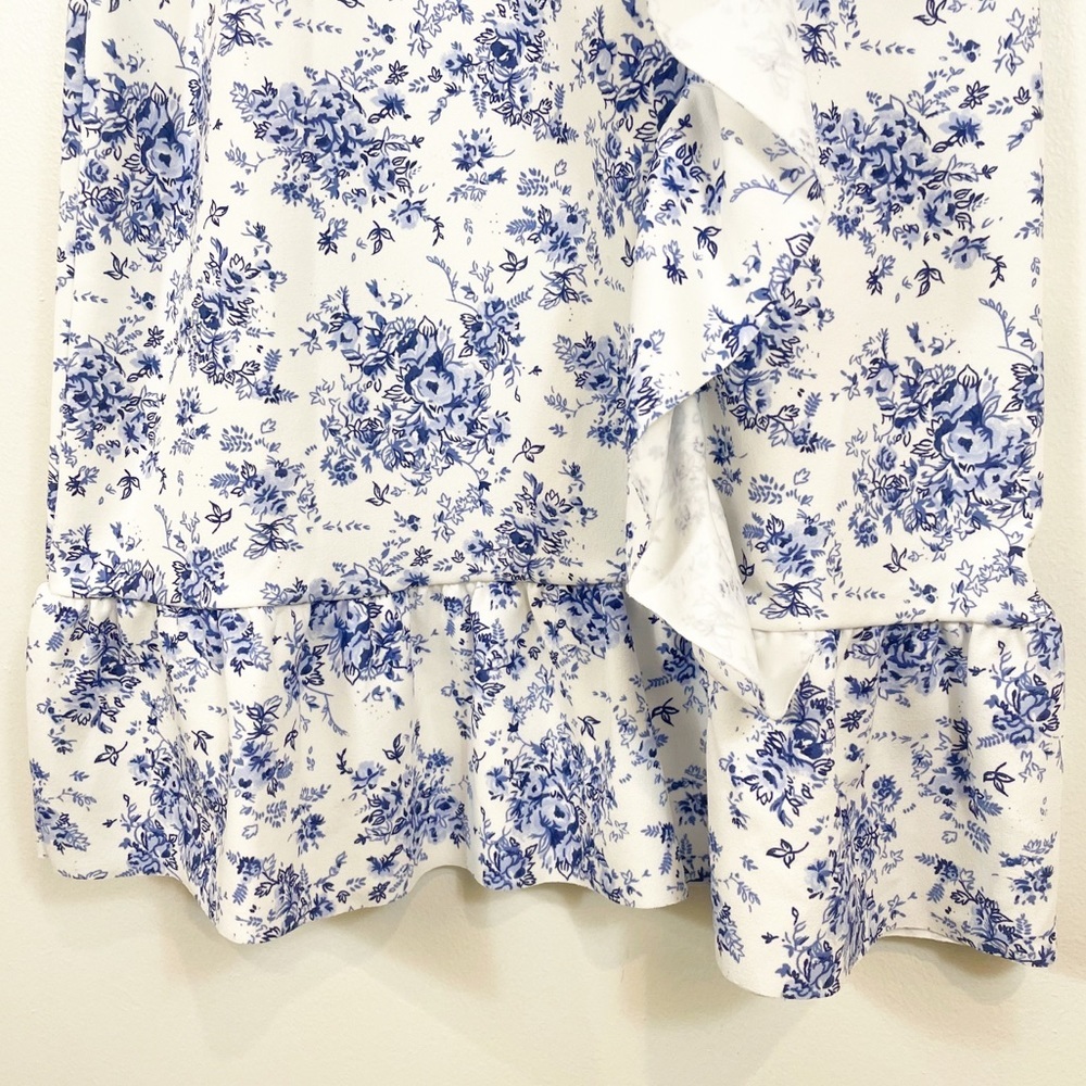 MISSGUIDED Frill Floral Ruffle Day Midi Dress Blue 6 - Picture 5 of 9
